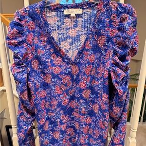 LOFT Blue and Pink Floral Blouse